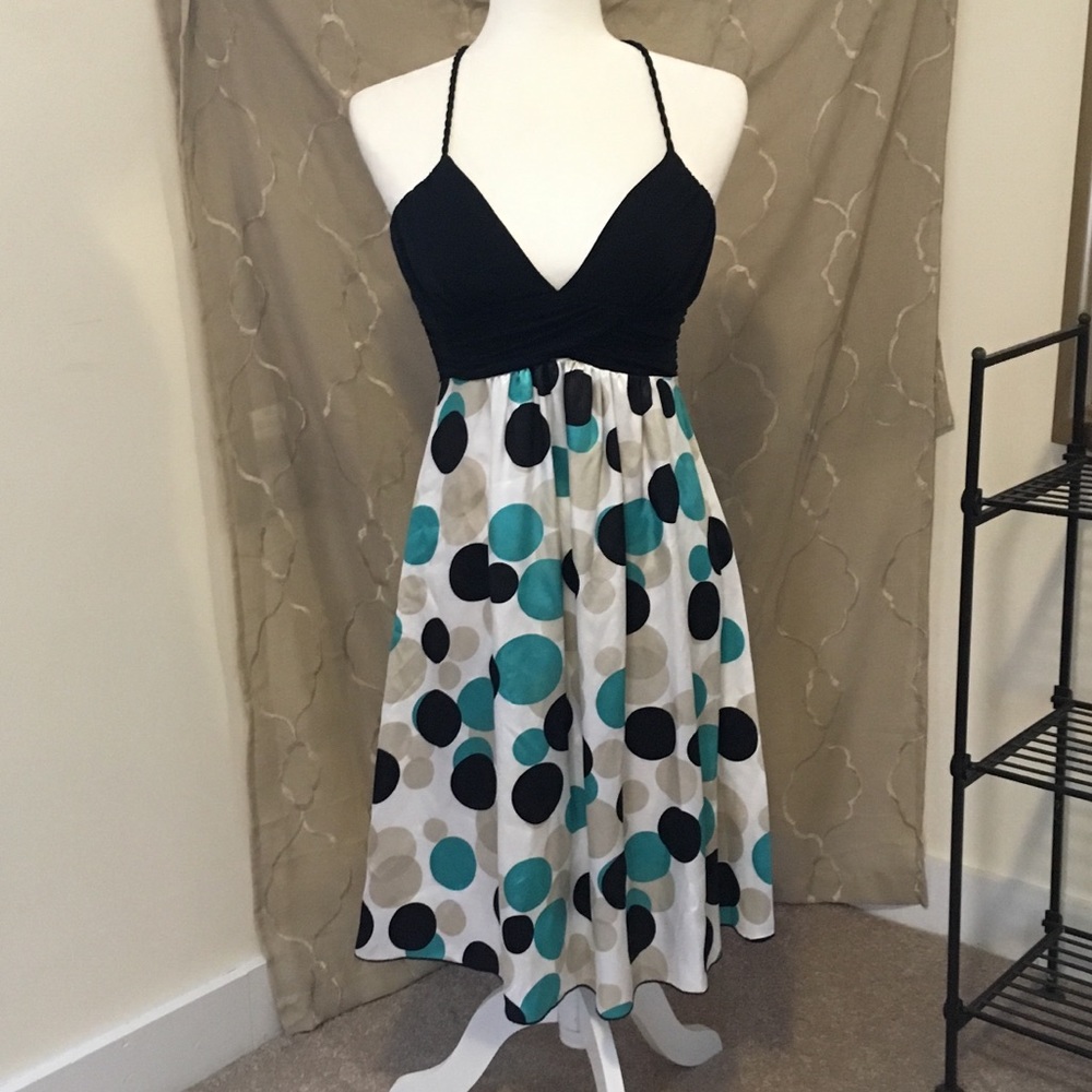 Intrigue 90s Party Dress Black Bodice w/ Polka Dot Skirt Size 6